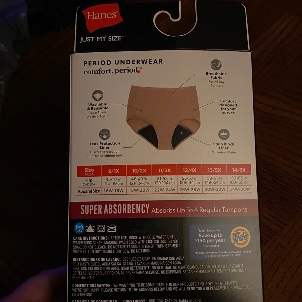 Hanes Just My Size Black Tan Period Underwear Panties Sz 12 4X Super Briefs 2 pc - Picture 4 of 5